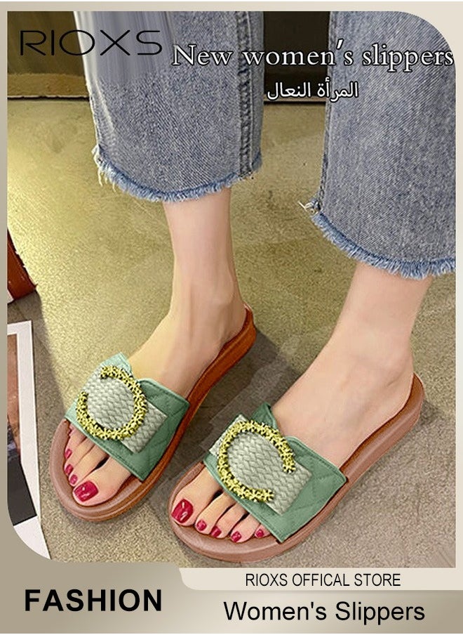 RIOXS - Women's Summer Sequins Slippers, Non-Slip Open-toe Beach Sandals, Glitter Plain Sliders, Soft Thick-soled Sandals, Fashionable Women's Slide Sandal for Indoor Or Outdoor Use - Image 1