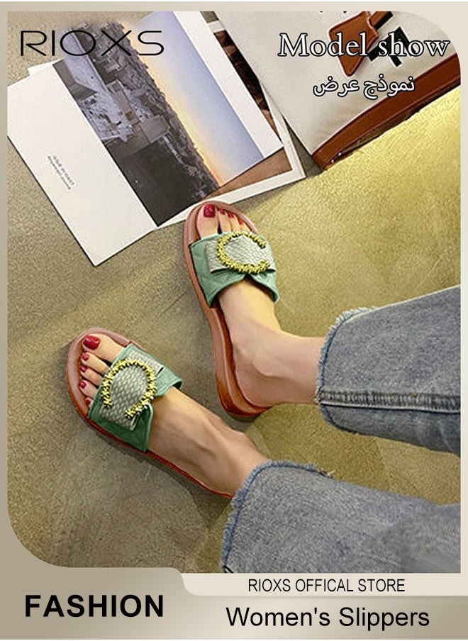 RIOXS - Women's Summer Sequins Slippers, Non-Slip Open-toe Beach Sandals, Glitter Plain Sliders, Soft Thick-soled Sandals, Fashionable Women's Slide Sandal for Indoor Or Outdoor Use - Image 1