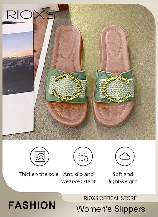 RIOXS - Women's Summer Sequins Slippers, Non-Slip Open-toe Beach Sandals, Glitter Plain Sliders, Soft Thick-soled Sandals, Fashionable Women's Slide Sandal for Indoor Or Outdoor Use - Image 1