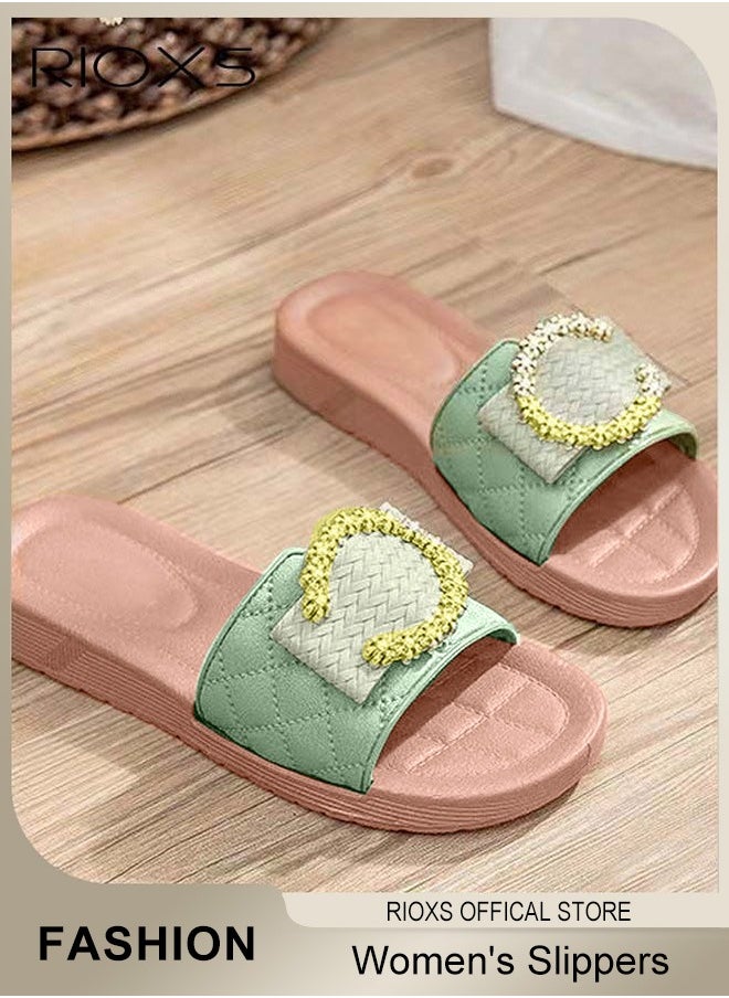 RIOXS - Women's Summer Sequins Slippers, Non-Slip Open-toe Beach Sandals, Glitter Plain Sliders, Soft Thick-soled Sandals, Fashionable Women's Slide Sandal for Indoor Or Outdoor Use - Image 1