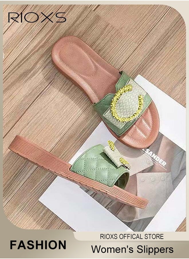 RIOXS - Women's Summer Sequins Slippers, Non-Slip Open-toe Beach Sandals, Glitter Plain Sliders, Soft Thick-soled Sandals, Fashionable Women's Slide Sandal for Indoor Or Outdoor Use - Image 1