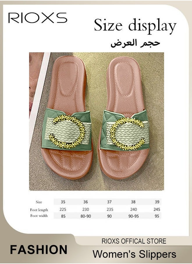 RIOXS - Women's Summer Sequins Slippers, Non-Slip Open-toe Beach Sandals, Glitter Plain Sliders, Soft Thick-soled Sandals, Fashionable Women's Slide Sandal for Indoor Or Outdoor Use - Image 1