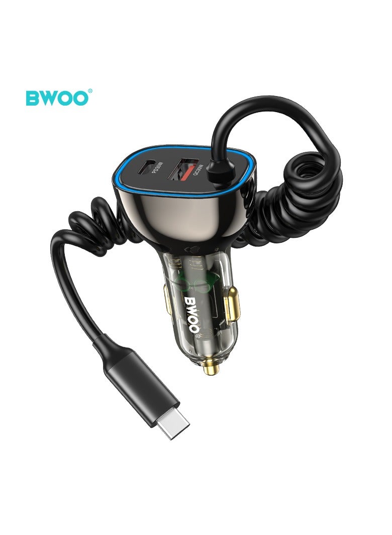 BWOO Pd 30W + Qc 30W With Type-C Cable Car Charger - Image 1
