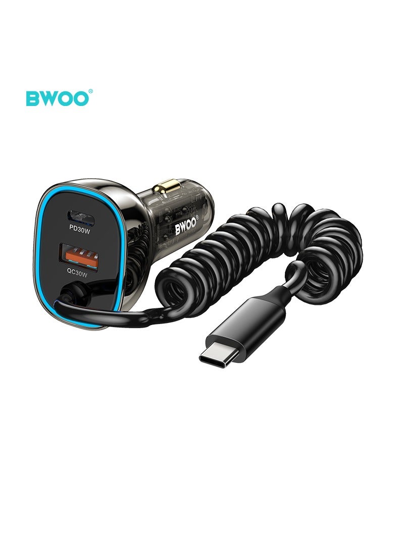 BWOO Pd 30W + Qc 30W With Type-C Cable Car Charger - Image 2