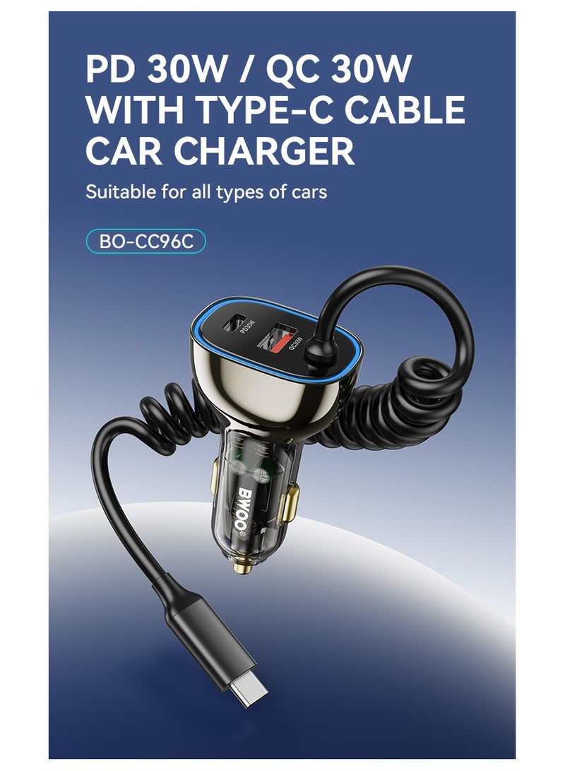 BWOO Pd 30W + Qc 30W With Type-C Cable Car Charger - Image 4