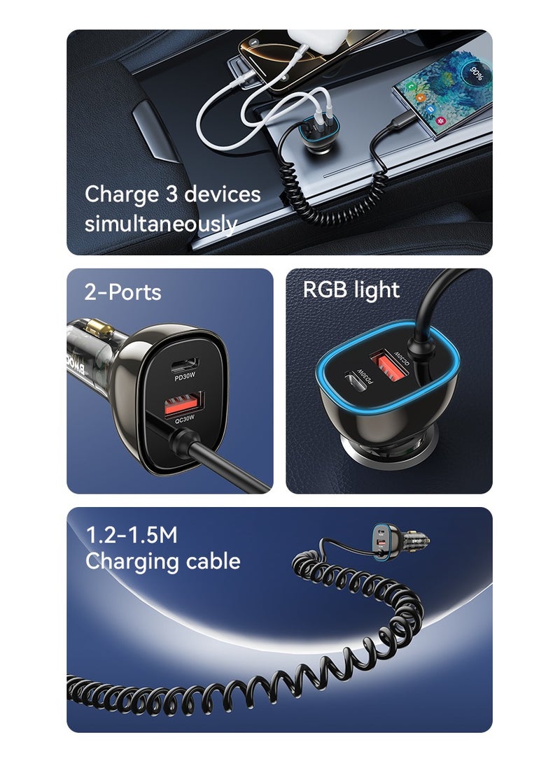 BWOO Pd 30W + Qc 30W With Type-C Cable Car Charger - Image 5