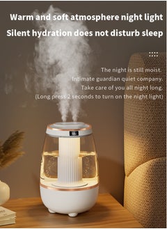 Generic 3.2L humidifier with humidity display, large humidifier, 2 Nozzles and 3 adjustment modes, night light function, lasting 20 hours, Quiet (White & gold trim)  - Image 2