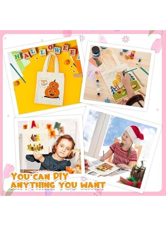 6 Pcs 25 x 20 cm Mini Tote Bag Blank Canvas Tote Bags Reusable Grocery Bags DIY Sacks Goody Bags for Kids(Natural Color) - Image 5