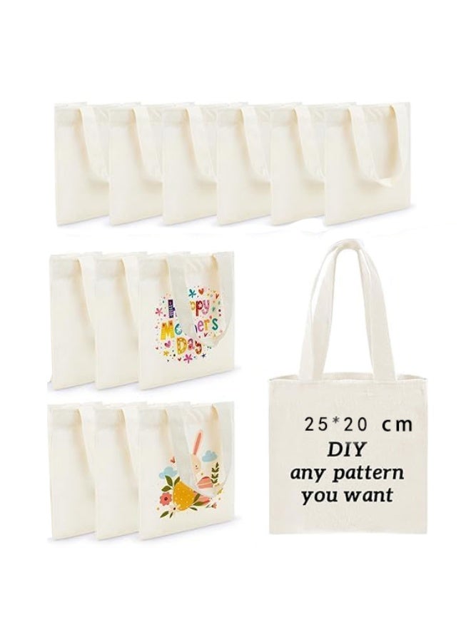 6 Pcs 25 x 20 cm Mini Tote Bag Blank Canvas Tote Bags Reusable Grocery Bags DIY Sacks Goody Bags for Kids(Natural Color) - Image 1