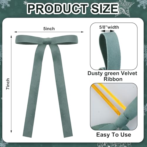 Glitinsel 24 Pcs Velvet Bows Christmas Tree Ornaments Vintage Double Faced Velvet Ribbon Bows for Tree Garland Wreath Indoor Outdoor Xmas5 x 7 Inch Width of 58Sage Green - Image 3