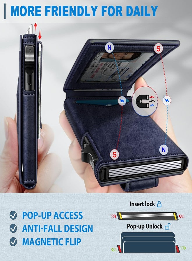 miyozi Airtag Wallet for Men Money Clip 9-Card Pop-Up Credit Card Holder with ID Window RFID Blocking Metal Case Magnetic Closure Front Pocket Wallet Gift Box, Purplish Blue058, one size, Minimalist - Image 3