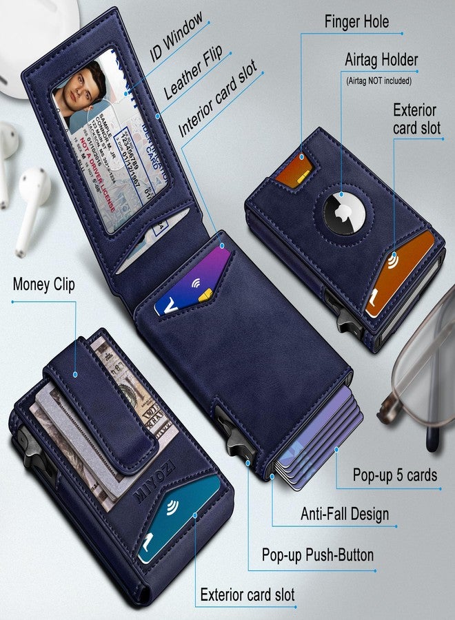 miyozi Airtag Wallet for Men Money Clip 9-Card Pop-Up Credit Card Holder with ID Window RFID Blocking Metal Case Magnetic Closure Front Pocket Wallet Gift Box, Purplish Blue058, one size, Minimalist - Image 2