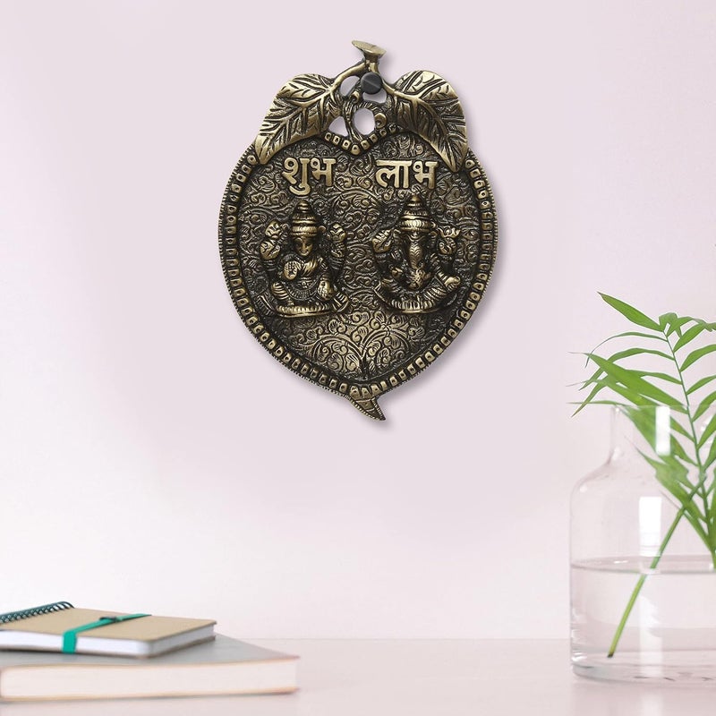 Discount ARA Brass Leaf Shubh Labh Laxmi Ganesh Home Entrance Wall HangingWall Decor for Home Decor Items Home Decoration Brass Ganesha Gifts