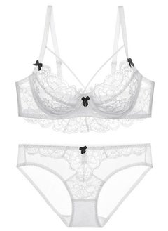 Breathable Ultra Thin Cup Unpadded Lace Bra Panty Set White