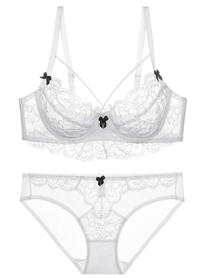 Loquat - Breathable Ultra Thin Cup Unpadded Lace Bra Panty Set White - Image 1