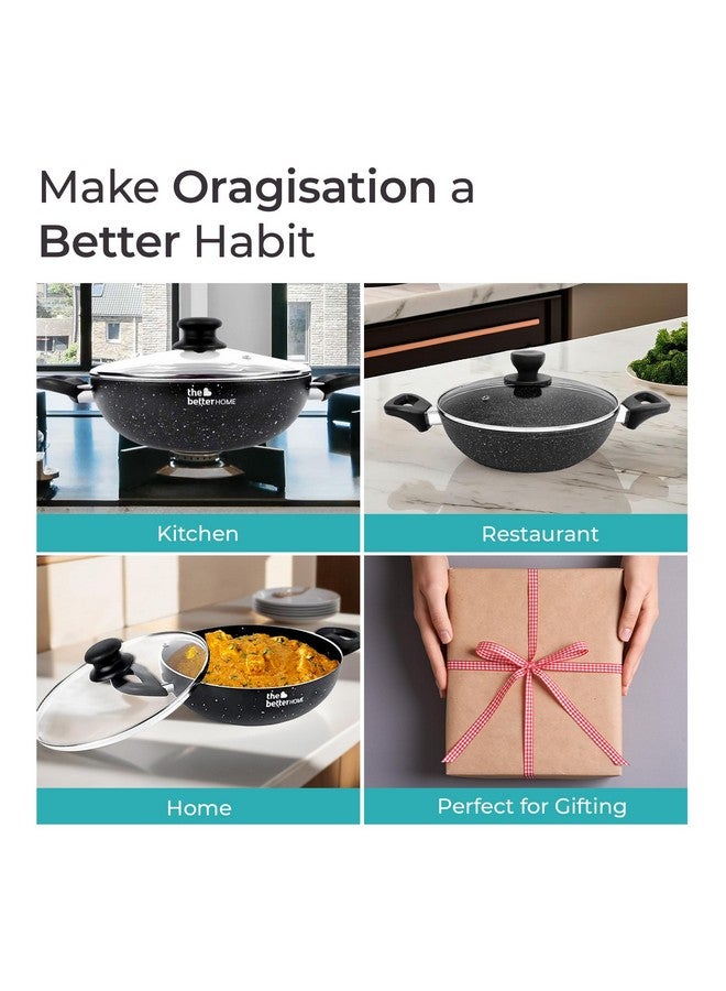 The Better Home Granite Non-Stick Kadai With Lid (3mm, 2.5L-24cm) | Gas & Induction Wok | Hard Anodised for Deep Frying | 3 Layer Coating | Compatible With Gas and Induction - Image 4