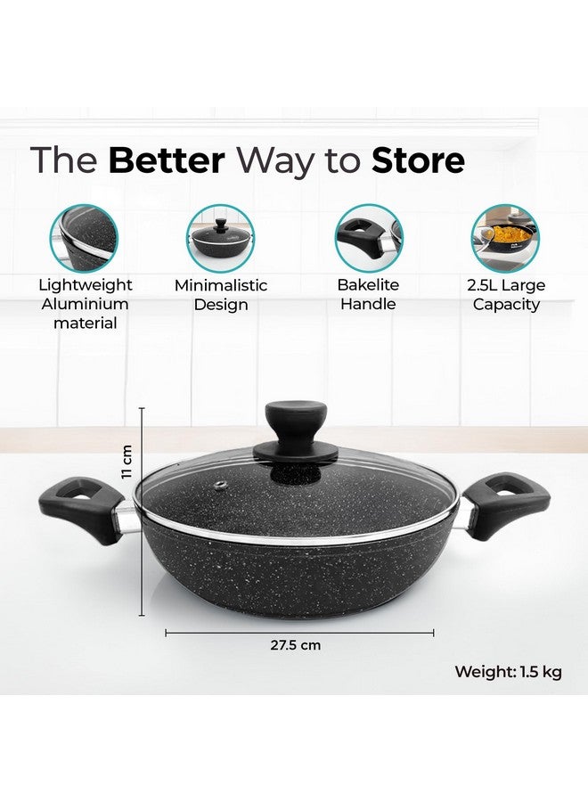 The Better Home Granite Non-Stick Kadai With Lid (3mm, 2.5L-24cm) | Gas & Induction Wok | Hard Anodised for Deep Frying | 3 Layer Coating | Compatible With Gas and Induction - Image 3