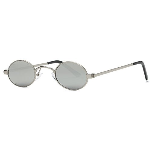 kimorn Sunglasses Small Round Metal Frame Oval Candy Colors Unisex Sun Glasses K0577 (Silver) - Image 1