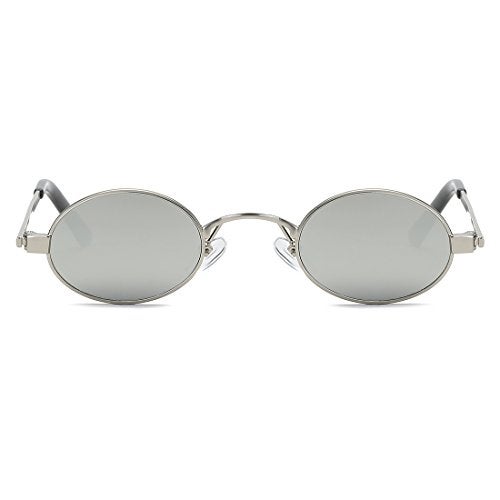 kimorn Sunglasses Small Round Metal Frame Oval Candy Colors Unisex Sun Glasses K0577 (Silver) - Image 2