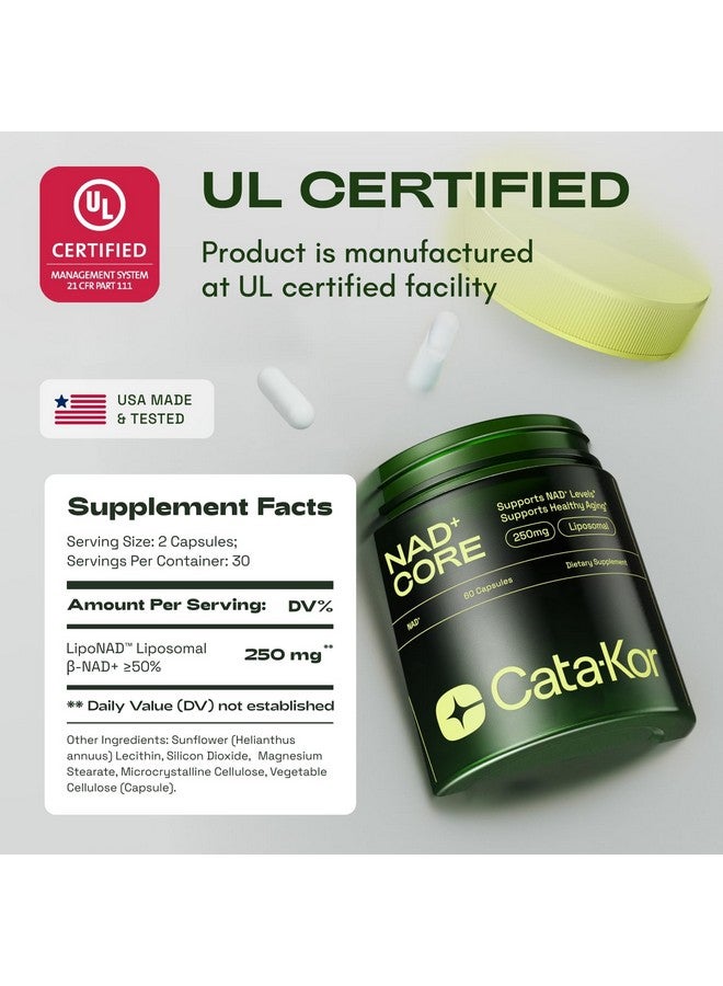 Cata-Kor NMNH Supplement Alternative - Liposomal NAD CORE LipoNAD 250mg - 30-Day Supply - High Purity NAD Supplement for Anti-Aging, Energy, Focus - 60 Capsules - Image 3