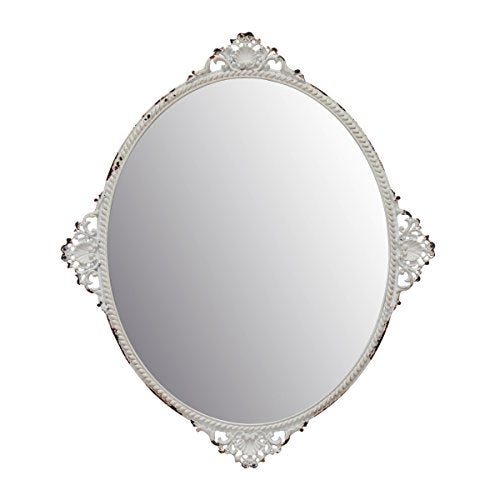Stonebriar Decorative 11.7" x 10" Oval Antique White Metal Accent Wall Mirror with Attached Hanger, Country Rustic Decor for the Living Room, Bedroom, Bathroom, Hallway, and Entryway - Image 1