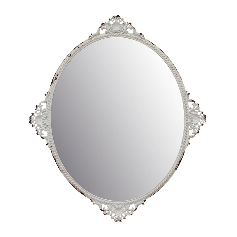Stonebriar Decorative 11.7" x 10" Oval Antique White Metal Accent Wall Mirror with Attached Hanger, Country Rustic Decor for the Living Room, Bedroom, Bathroom, Hallway, and Entryway - Image 3
