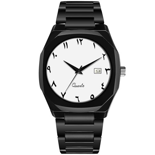 CERO Modern Arabic Numeral Watch Black Stainless Steel Band, Octagonal Case, Analogue Date Display for Man (White) - Image 1