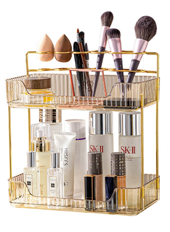 شاربدو منظم عداد الحمام بطبقتين، منظم سطح الطاولة للعناية بالبشرة، منظم حامل فرش المكياج، صواني العطور لخزانة الملابس وحاملي فرشاة الأسنان للحمامات - Image 1
