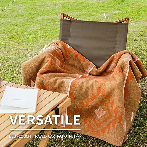ACUSHLA Merino Wool Camp Blanket - Soft Warm Thick Washable Large Outdoor Camping Sleeping Throw Blanket All Weather, Morocco Khaki 79" x63" - Image 5
