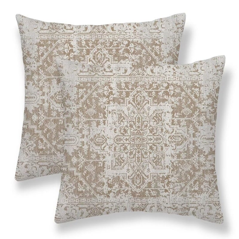 Sunshineyan Boho Pillow Covers 22x22 Set of 2  Brown Beige Carpet Pattern Outdoor Decorative Throw Pillows Ethnic Rustic Farmhouse Cushion Cases Linen Gifts for Couch Sofa Decor - Image 1