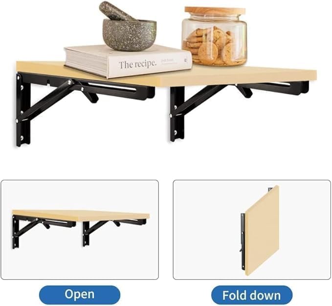 BOSCO® 24-Inch Heavy Duty Folding Shelf Brackets – Wall Mounted Table & Shelf Supports Stainless Steel with Matte Black Finish Space Saving Hinges, 200 lbs Load Capacity – Pair with Fittings - Image 3