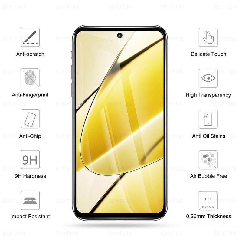 OpenTech ® Military-Grade Tempered Glass Screen Protector Compatible For Realme Narzo 70X 5G / 60X 5G / Realme 12x 5G / 12 5G / 11 5G / 11X 5G / C67 5G / C55 / Oppo F23 With Edge To Edge Coverage And Easy Installation Kit - Image 2