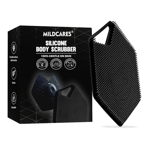 MildCares Silicone Body Scrubber for Men & Women | Deep Cleansing & Gentle Exfoliation | Soft Silicone Bristles for Smooth Skin | Boosts Lather, Removes Dirt & Dead Cells | Ergonomic No-Slip Handle for Comfortable Grip | Durable & Hygienic Bath Brush (Black) - Image 1