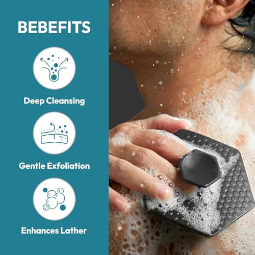 MildCares Silicone Body Scrubber for Men & Women | Deep Cleansing & Gentle Exfoliation | Soft Silicone Bristles for Smooth Skin | Boosts Lather, Removes Dirt & Dead Cells | Ergonomic No-Slip Handle for Comfortable Grip | Durable & Hygienic Bath Brush (Black) - Image 4