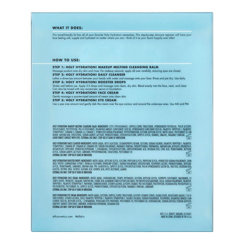 elf e.l.f. SKIN Holy Hydration! Hydrated Ever After Skincare Mini Kit, Cleanser, Makeup Remover, Moisturizer & Eye Cream For Hydrating Skin, Airplane-Friendly Sizes - Image 5