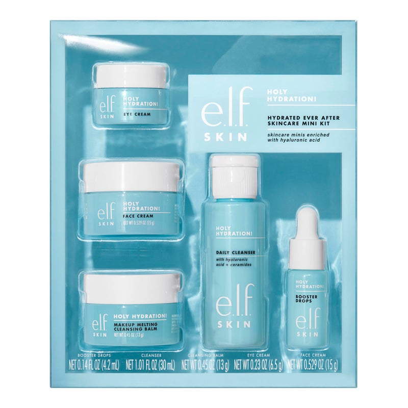 elf e.l.f. SKIN Holy Hydration! Hydrated Ever After Skincare Mini Kit, Cleanser, Makeup Remover, Moisturizer & Eye Cream For Hydrating Skin, Airplane-Friendly Sizes - Image 1