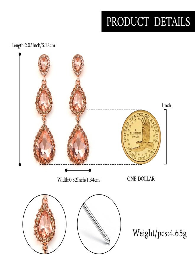 BriLove Gorgeous Shiny Rhinestones Teardrop Chandelier Long Dangle Earrings for Wedding Bridal Party Prom Jewelry Accessories Peach Rose-Gold-Tone - Image 5