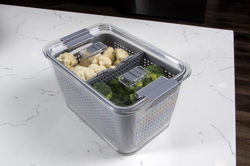 Kitchen Spaces Colander Stackable Food Storage Bin, Large, Gray, 11"L x 7"W x 9"H - Image 3