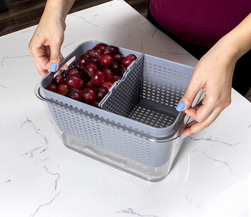 Kitchen Spaces Colander Stackable Food Storage Bin, Large, Gray, 11"L x 7"W x 9"H - Image 5