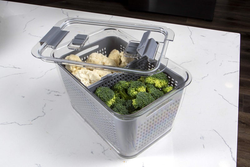Kitchen Spaces Colander Stackable Food Storage Bin, Large, Gray, 11"L x 7"W x 9"H - Image 4