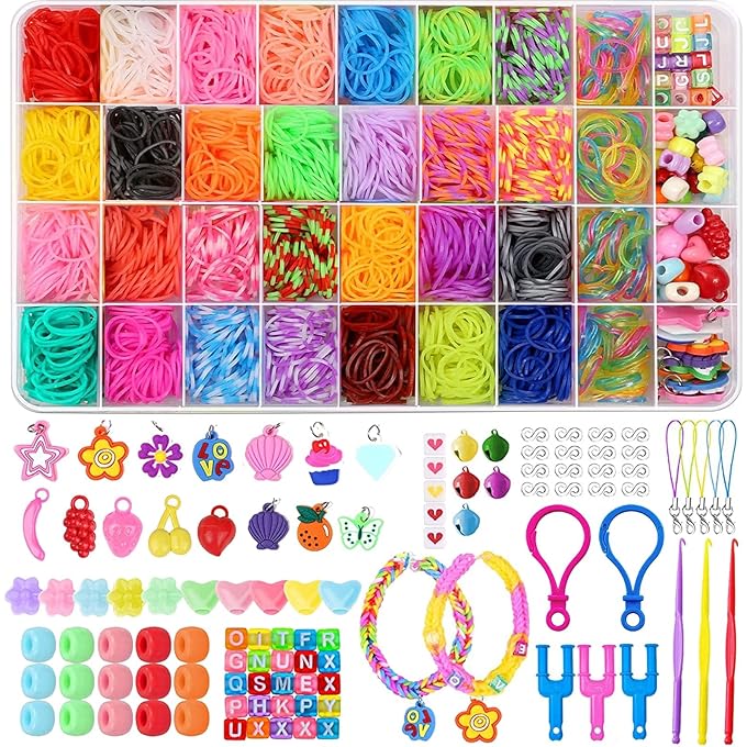 2600+ Loom Rubber Band Kit, DIY Rainbow Loom Bands 32 Colors for Refill Making Kits Accessories with Bead S-Clips Making Set for Kids Christmas Gifts Birthday Party