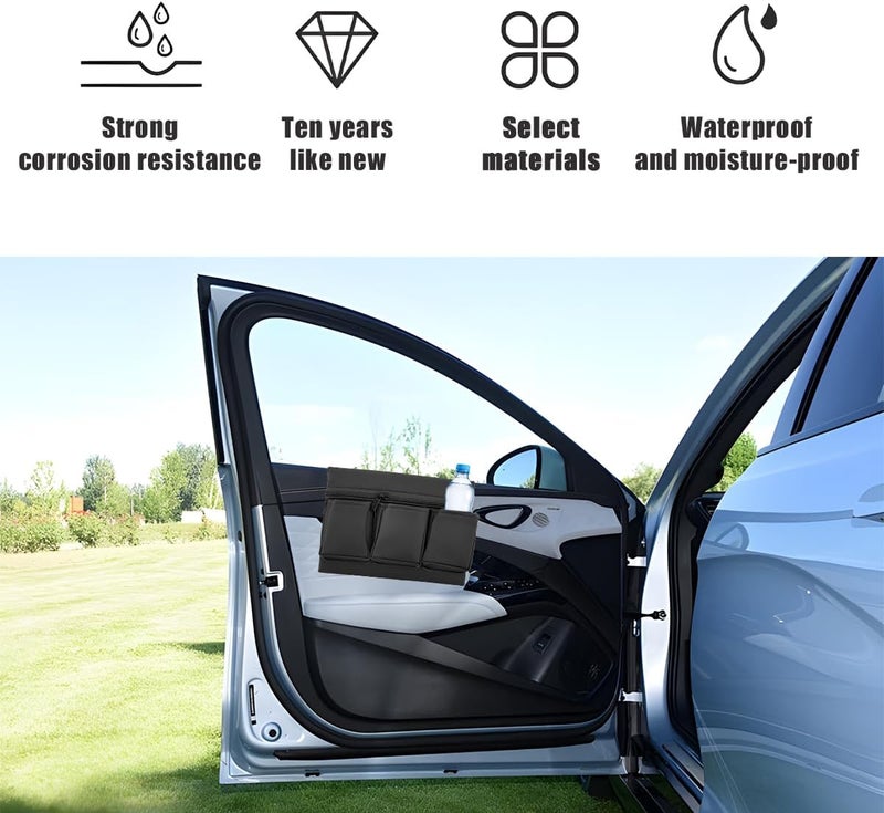 Mandark Car Window Armrest Storage Box - Leather Vehicle Side Door Organizer with Multiple Pockets (Black) - Image 3