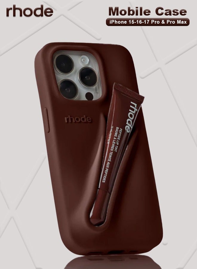 rhode Peptide Espresso Lip Tint with Matching Summer Mobile Case for iPhone 15-16-17 Pro and Pro Max, Secure-Fit Silicone Case with Lip Gloss Holder, Stylish Packaging and Convenient Design for Easy Touch-Ups On the Go - Image 1