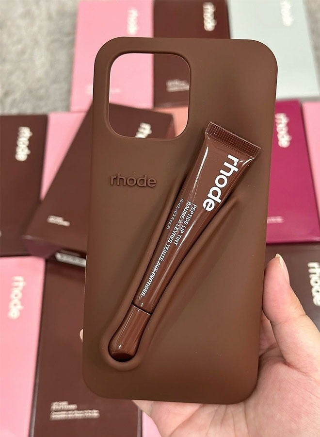rhode Peptide Espresso Lip Tint with Matching Summer Mobile Case for iPhone 15-16-17 Pro and Pro Max, Secure-Fit Silicone Case with Lip Gloss Holder, Stylish Packaging and Convenient Design for Easy Touch-Ups On the Go - Image 5