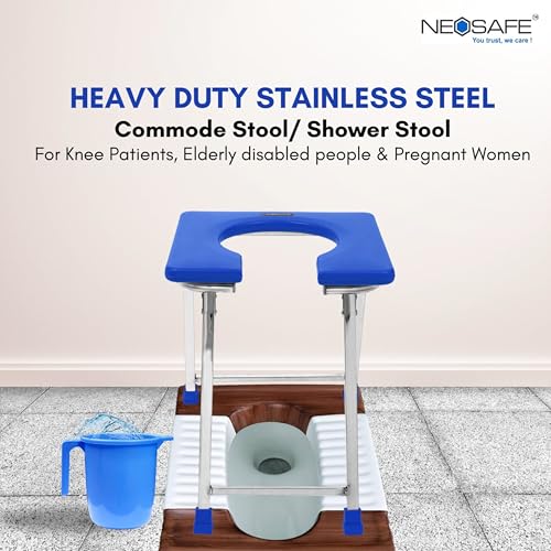 NEOSAFE Foldable 202-Grade Stainless Steel Commode Chair, Portable Toilet Stool with Anti-Slip Rubber Feet, 100 kg Weight Capacity, Stable & Easy-Clean Bathroom Aid for Elderly, Disabled & Patients - Image 2