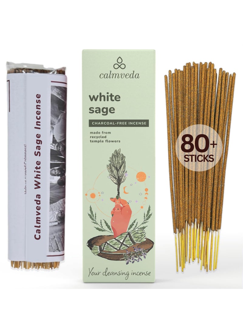 Calmveda White Sage Incense Sticks for Cleansing  80 Scent Sticks Charcoal Free Made from Upcycled Flowers  Protection Incense to Cleanse Negative Energy 