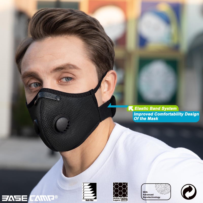 Base Camp BASE CAMP Silver and Black Upgrade M Plus Dust Mask, Reusable Respirator Face Mask with 6 Activated Carbon Filters, Safety Work Masks for Woodworking, Construction, Yard Lawn Paint, Dust  - Image 2