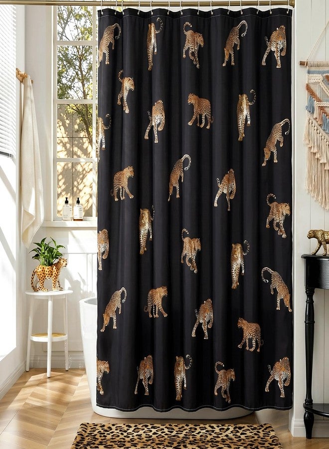 Mocsicka Black Leopard Shower Curtain for Bathroom Cute Boho Leopard Print Shower Curtain Waterproof Fabric Wild Animals Cheetah Bath Curtain for Leopard Decor with 12 Hooks, 72 X 72 Inch - Image 1