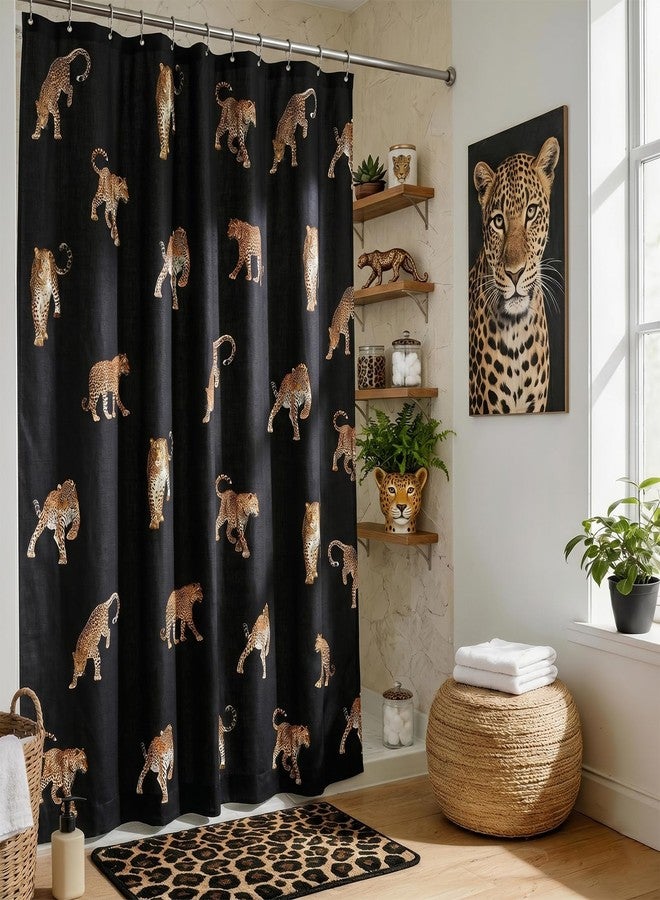 Mocsicka Black Leopard Shower Curtain for Bathroom Cute Boho Leopard Print Shower Curtain Waterproof Fabric Wild Animals Cheetah Bath Curtain for Leopard Decor with 12 Hooks, 72 X 72 Inch - Image 2