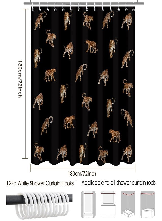 Mocsicka Black Leopard Shower Curtain for Bathroom Cute Boho Leopard Print Shower Curtain Waterproof Fabric Wild Animals Cheetah Bath Curtain for Leopard Decor with 12 Hooks, 72 X 72 Inch - Image 3